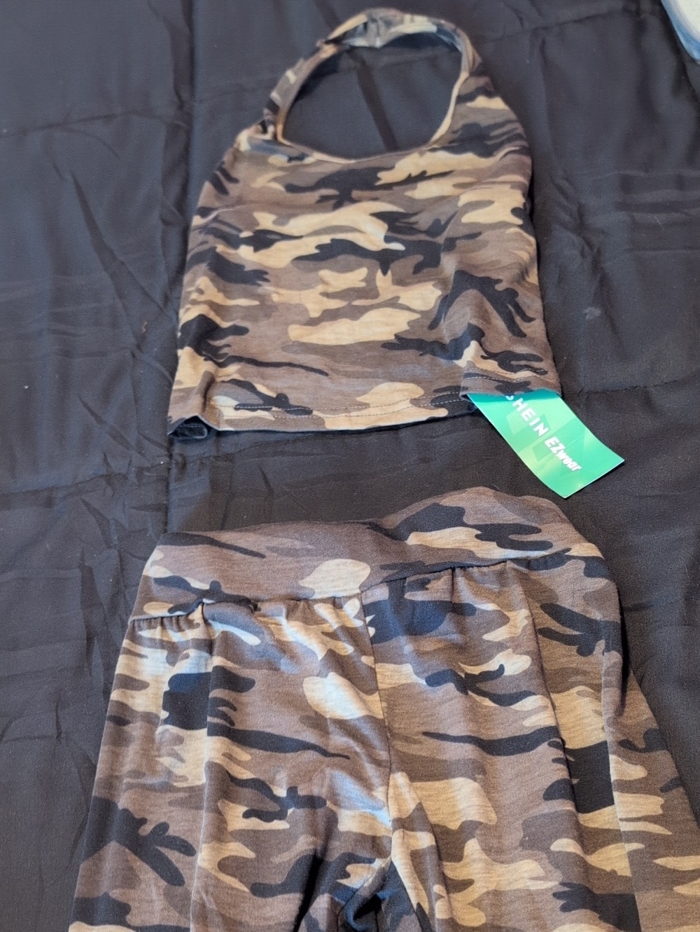 SHEIN Brown Camo Halter Crop Top & Matching Leggings Set